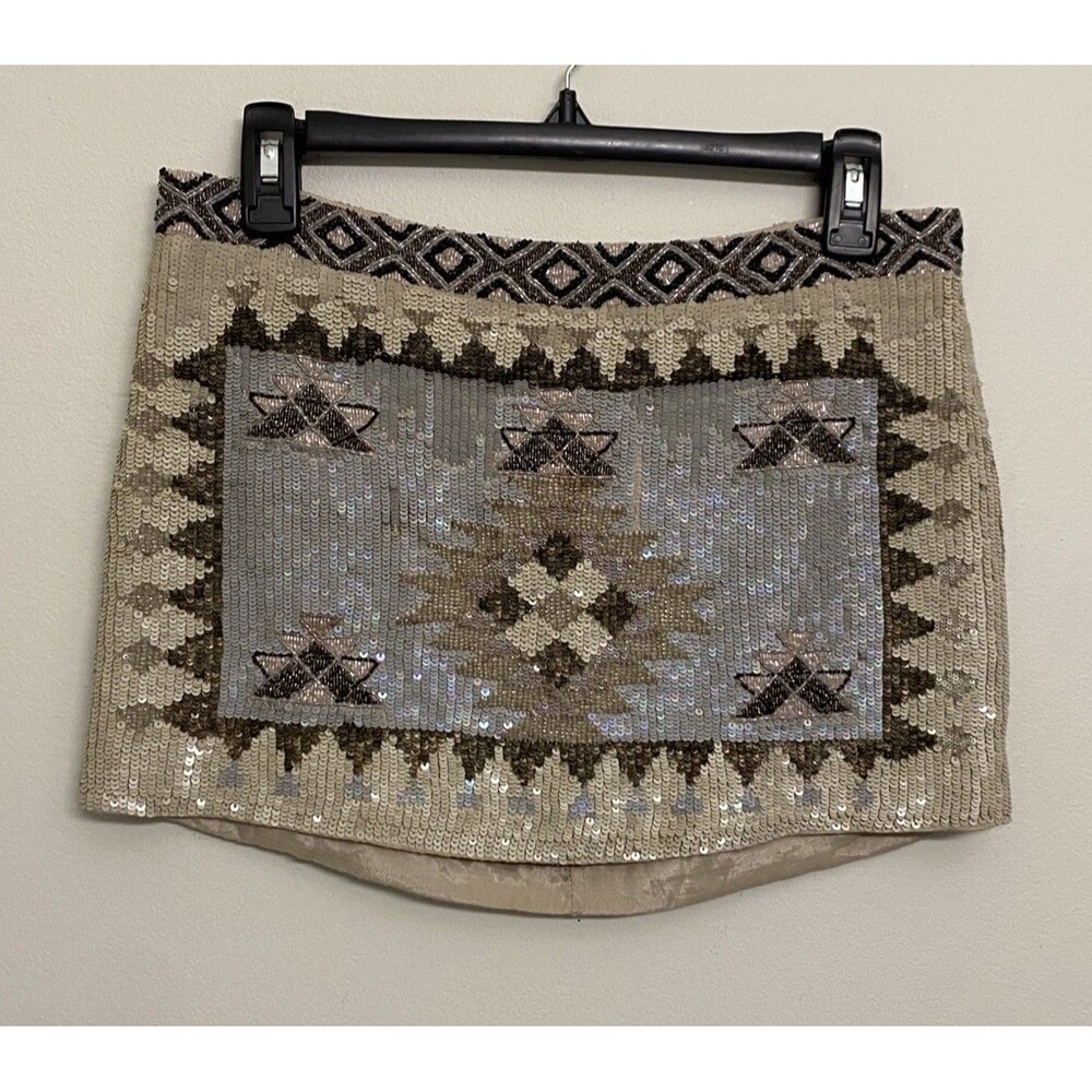 All Saints Paloma Mini Skirt Sz 8 Beaded Sequin Aztec Geometric Embellished Boho